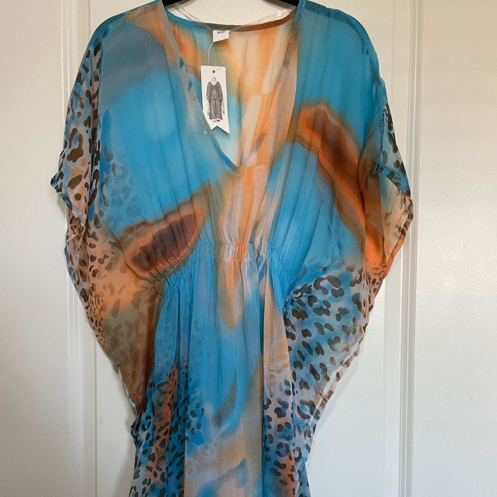 CRUISE CLUB CINCH COVERUP BLUE/ORANGE  ONE SIZE